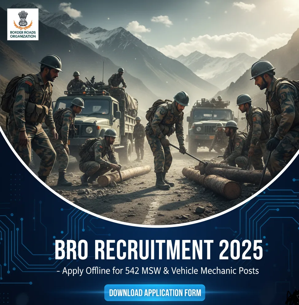 BRO Recruitment 2025 - Apply Offline for 542 MSW & Vehicle Mechanic Posts