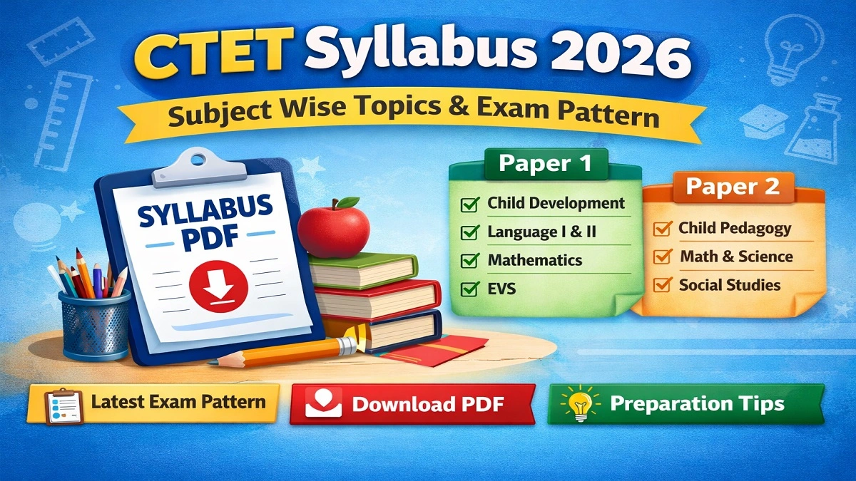 CTET Syllabus 2026 PDF download with subject wise syllabus and exam pattern for Paper 1 and Paper 2