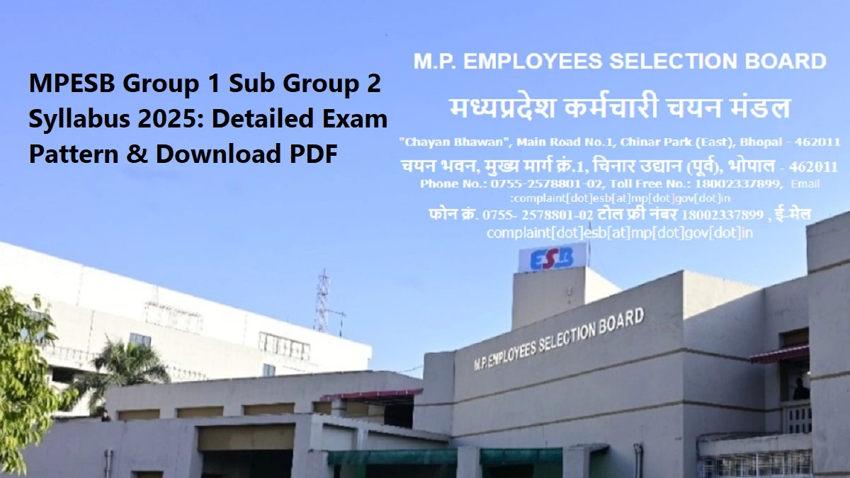 MPESB Group 1 Sub Group 2 Exam 2025 Syllabus PDF, Exam Pattern, and Marking Scheme