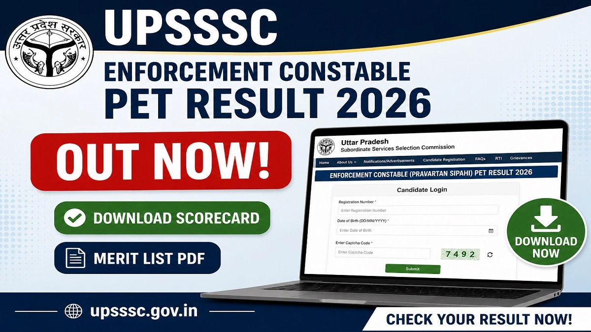 UPSSSC Enforcement Constable PET Result 2026 scorecard download and merit list release banner